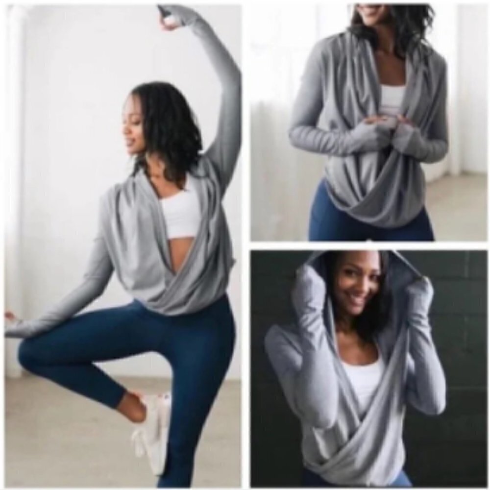 Zyia Athletic Haze Gray Hooded Yoga Athletic Shawl Top, Size XS